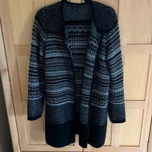 Ann Taylor L black gray open front sweater jacket